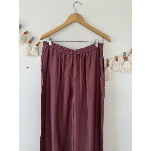 Athleta Calm Cool Relaxed Palazzo Pull On Satin Pant Berry Pink Lounge Sleepwear - Picture 7 of 7